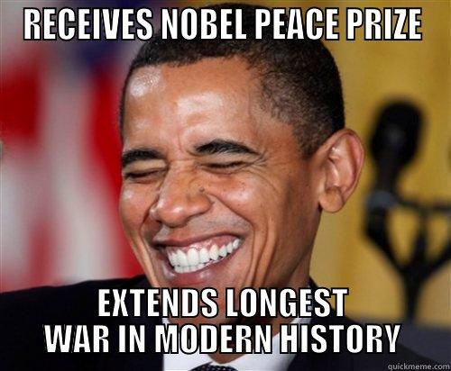 RECEIVES NOBEL PEACE PRIZE EXTENDS LONGEST WAR IN MODERN HISTORY Scumbag Obama