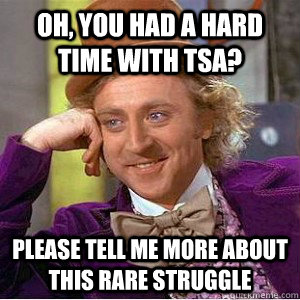 Oh, you had a hard time with TSA? Please tell me more about this rare struggle   Academic wonka
