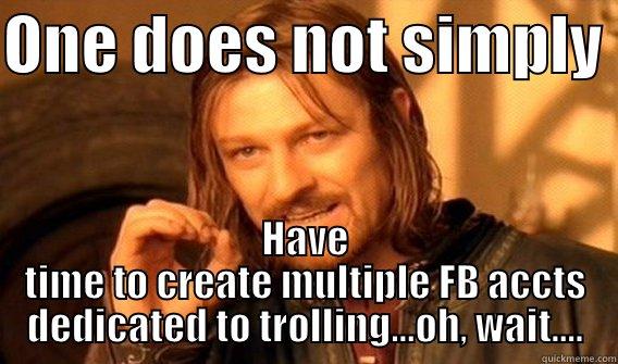 ONE DOES NOT SIMPLY  HAVE TIME TO CREATE MULTIPLE FB ACCTS DEDICATED TO TROLLING...OH, WAIT.... One Does Not Simply