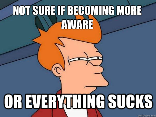 Not sure if becoming more aware or everything sucks  Futurama Fry