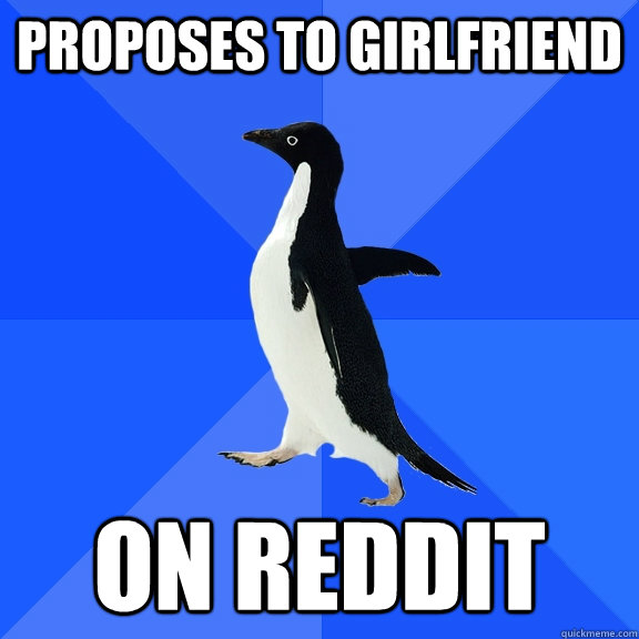proposes to girlfriend on reddit  Socially Awkward Penguin