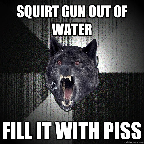 Squirt gun out of water Fill it with piss  Insanity Wolf