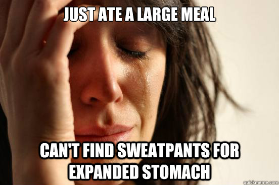 Just ate a large meal can't find sweatpants for expanded stomach  First World Problems