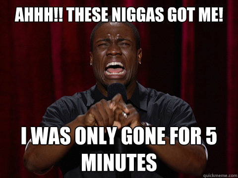 ahhh!! These niggas got me!  I was only gone for 5 minutes  Kevin Hart