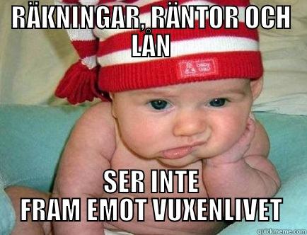 RÄKNINGAR, RÄNTOR OCH LÅN SER INTE FRAM EMOT VUXENLIVET Misc
