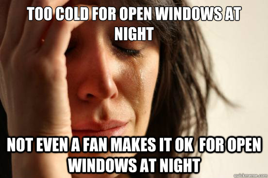 too cold for open windows at night  not even a fan makes it ok  for open windows at night  First World Problems