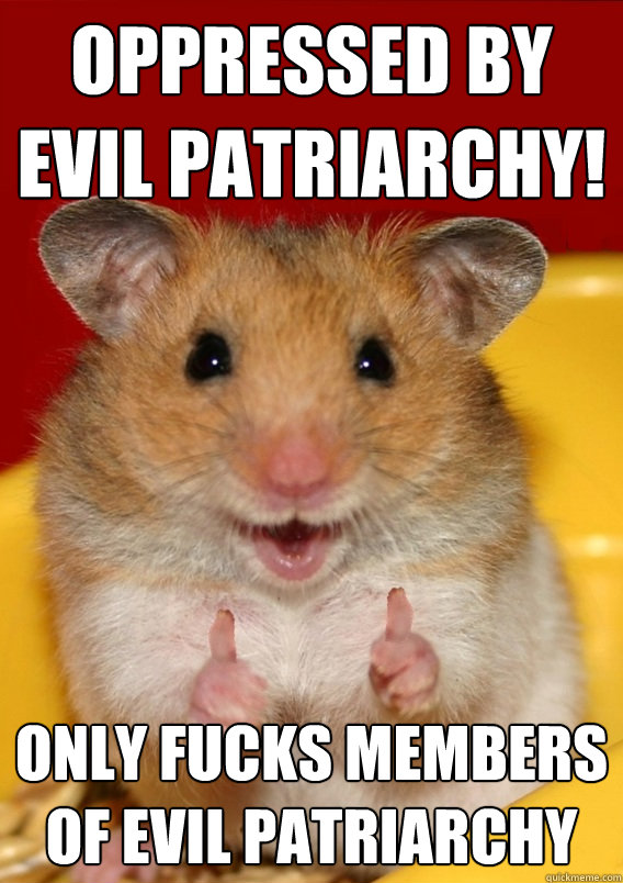 Oppressed by evil patriarchy! Only fucks members of evil patriarchy   Rationalization Hamster