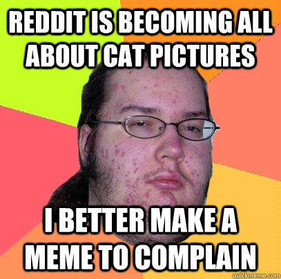 Reddit is becoming all about cat pictures I better make a meme to complain  Butthurt Dweller