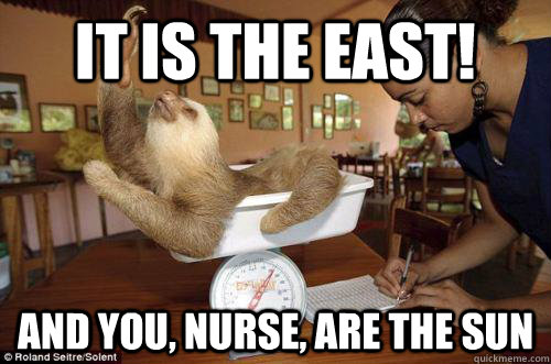 It is the east! And you, nurse, are the sun - It is the east! And you, nurse, are the sun  Dramatic Sloth