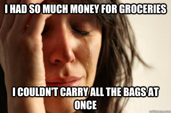 I had so much money for groceries I couldn't carry all the bags at once  First World Problems