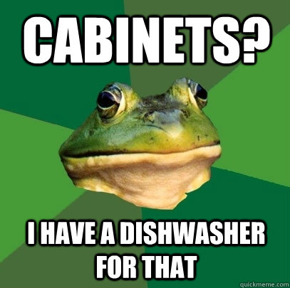 Cabinets? I have a dishwasher for that - Cabinets? I have a dishwasher for that  Foul Bachelor Frog
