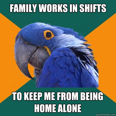 Family works in shifts to keep me from being home alone  Paranoid Parrot