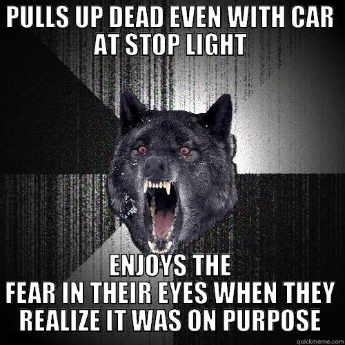PULLS UP DEAD EVEN WITH CAR AT STOP LIGHT ENJOYS THE FEAR IN THEIR EYES WHEN THEY REALIZE IT WAS ON PURPOSE Insanity Wolf