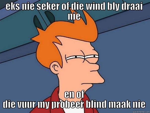 EKS NIE SEKER OF DIE WIND BLY DRAAI NIE EN OF DIE VUUR MY PROBEER BLIND MAAK NIE Futurama Fry