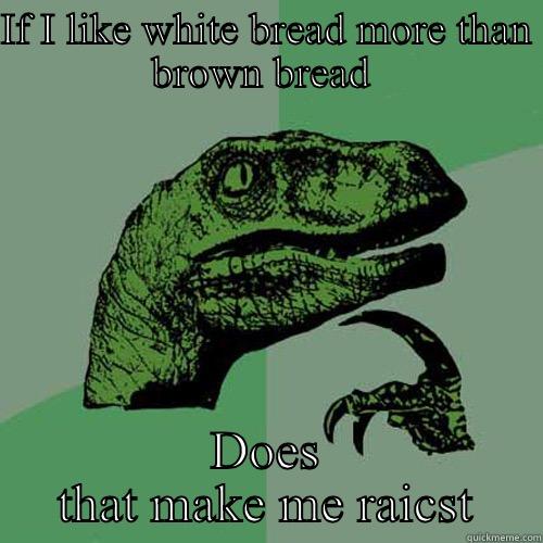 IF I LIKE WHITE BREAD MORE THAN BROWN BREAD  DOES THAT MAKE ME RACIST  Philosoraptor