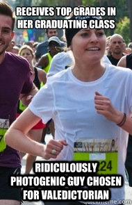 receives top grades in her graduating class ridiculously photogenic guy chosen for valedictorian   