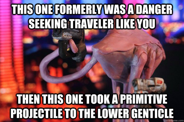 This one formerly was a danger seeking traveler like you Then this one took a primitive projectile to the lower genticle  