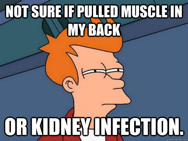 Not sure if pulled muscle in my back  Or kidney infection.  Futurama Fry