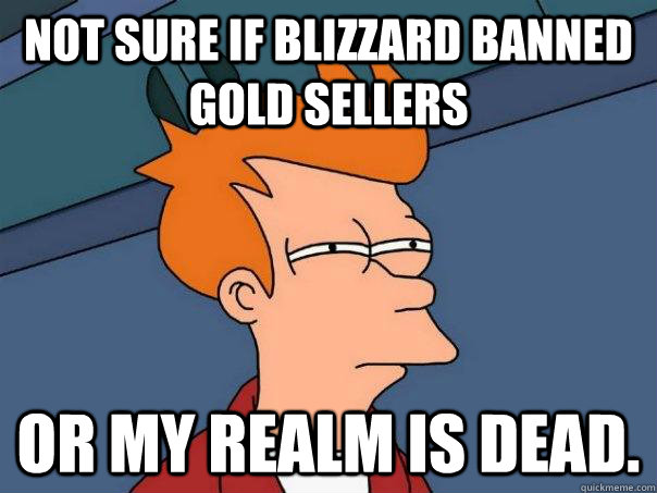 Not sure if blizzard banned gold sellers or my realm is dead. - Not sure if blizzard banned gold sellers or my realm is dead.  Futurama Fry