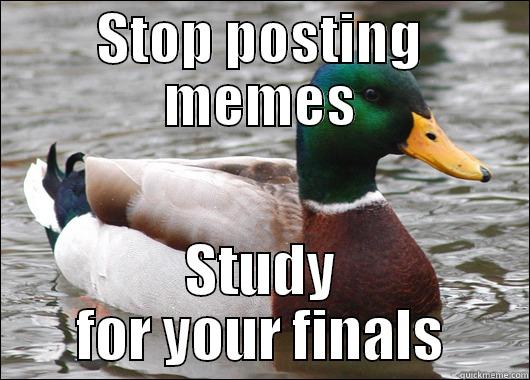 STOP POSTING MEMES STUDY FOR YOUR FINALS Actual Advice Mallard