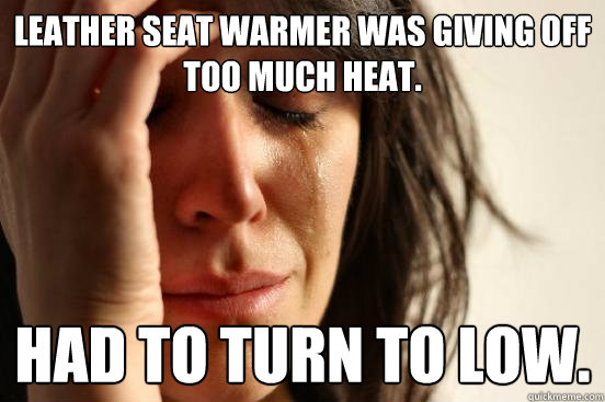 LEATHER SEAT WARMER WAS GIVING OFF TOO MUCH HEAT. HAD TO TURN TO LOW.  First World Problems