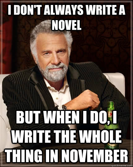 I don't always write a novel but when I do, I write the whole thing in November - I don't always write a novel but when I do, I write the whole thing in November  The Most Interesting Man In The World