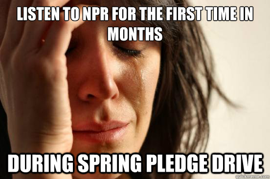 Listen to NPR for the first time in months during spring pledge drive  First World Problems