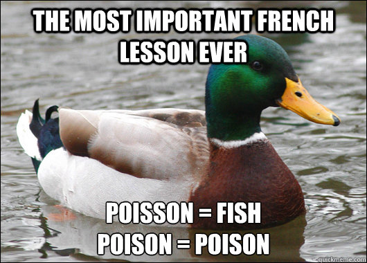 the most important french lesson ever poisson = fish
poison = poison  Actual Advice Mallard