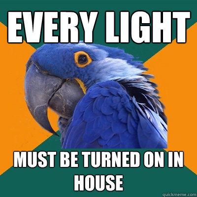 every light  must be turned on in house  Paranoid Parrot