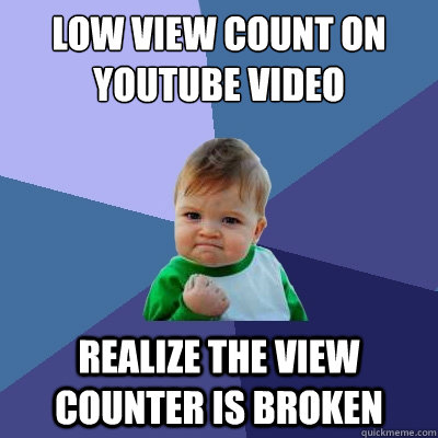 low view count on youtube video realize the view counter is broken  Success Kid