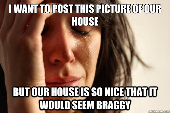 I want to post this picture of our house but our house is so nice that it would seem braggy  First World Problems
