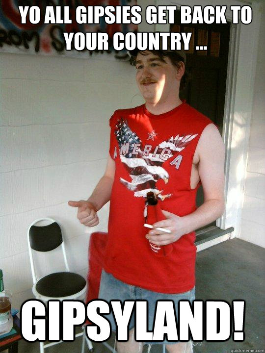 Yo all gipsies get back to your country ... Gipsyland!  Redneck Randal