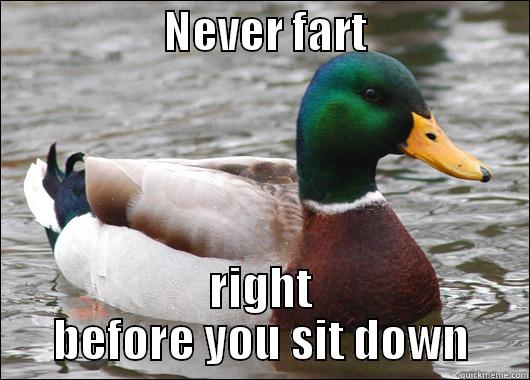                   NEVER FART                   RIGHT BEFORE YOU SIT DOWN Actual Advice Mallard