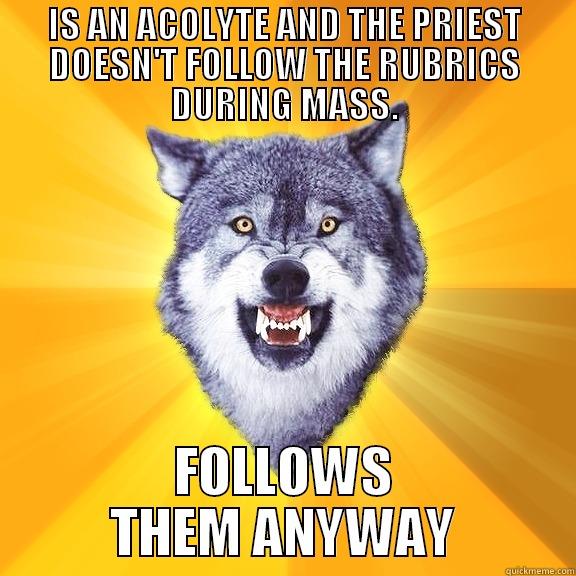 IS AN ACOLYTE AND THE PRIEST DOESN'T FOLLOW THE RUBRICS DURING MASS. FOLLOWS THEM ANYWAY Courage Wolf