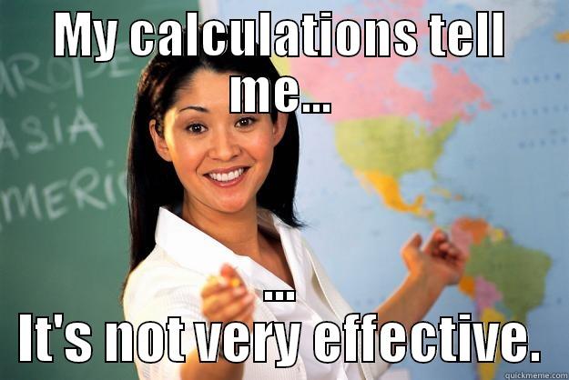 My calculations tell me... - MY CALCULATIONS TELL ME... ... IT'S NOT VERY EFFECTIVE. Unhelpful High School Teacher