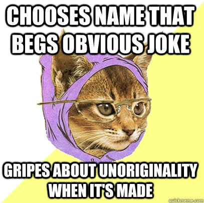 Chooses name that begs obvious joke Gripes about unoriginality when it's made - Chooses name that begs obvious joke Gripes about unoriginality when it's made  Hipster Kitty