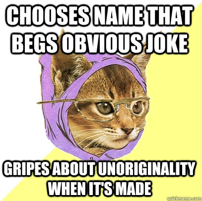 Chooses name that begs obvious joke Gripes about unoriginality when it's made  Hipster Kitty