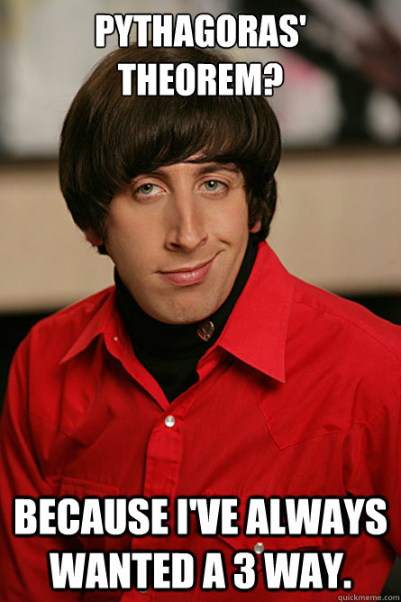 pythagoras' theorem? because i've always wanted a 3 way. - pythagoras' theorem? because i've always wanted a 3 way.  Pickup Line Scientist