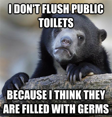 I don't flush public toilets because i think they are filled with germs  Confession Bear