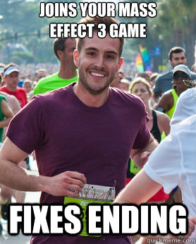 Joins your mass 
effect 3 game Fixes ending Caption 3 goes here  Ridiculously photogenic guy