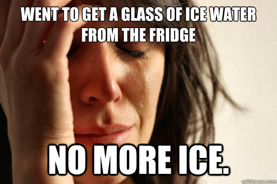 Went to get a glass of ice water from the fridge No more ice.  First World Problems