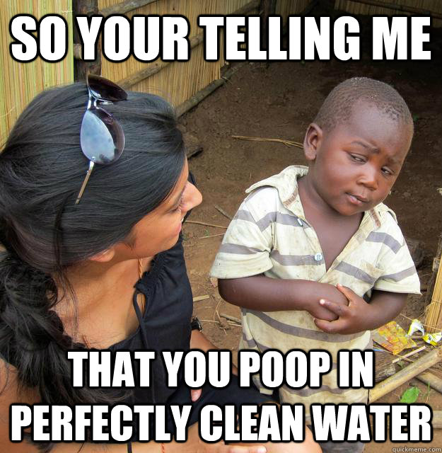 So your telling me  that you poop in perfectly clean water - So your telling me  that you poop in perfectly clean water  Skeptical Third World Kid
