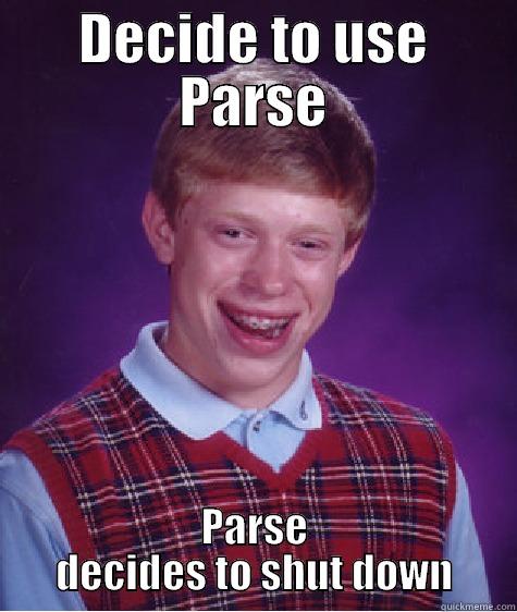 DECIDE TO USE PARSE PARSE DECIDES TO SHUT DOWN Bad Luck Brian