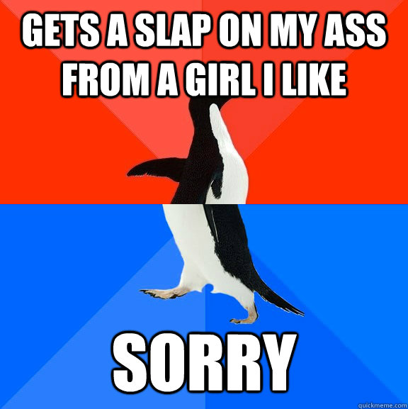 Gets a slap on my ass from a girl i like Sorry   Socially Awesome Awkward Penguin