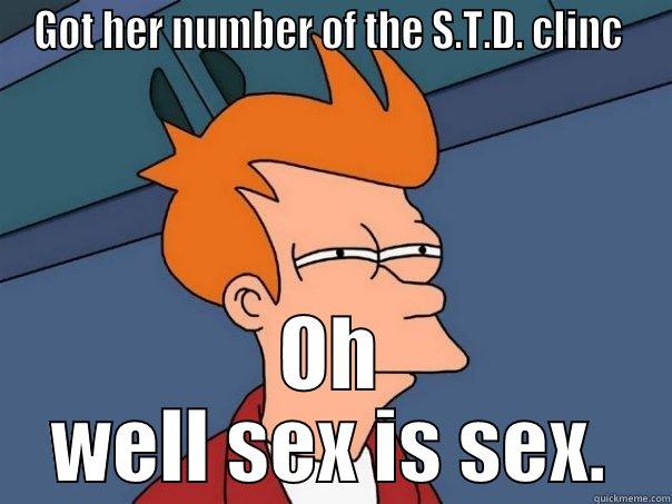 GOT HER NUMBER OF THE S.T.D. CLINC  OH WELL SEX IS SEX. Futurama Fry