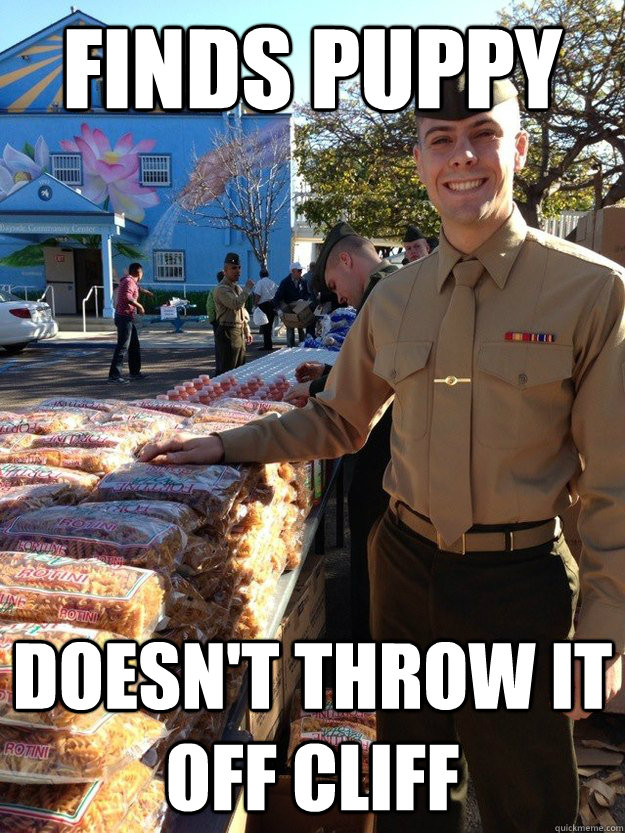 Finds Puppy Doesn't Throw It Off Cliff Good Guy Marine quickmeme