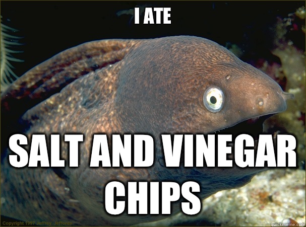 I ate  Salt and vinegar chips  Bad Joke Eel