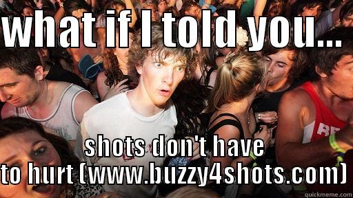 WHAT IF I TOLD YOU...  SHOTS DON'T HAVE TO HURT (WWW.BUZZY4SHOTS.COM) Sudden Clarity Clarence