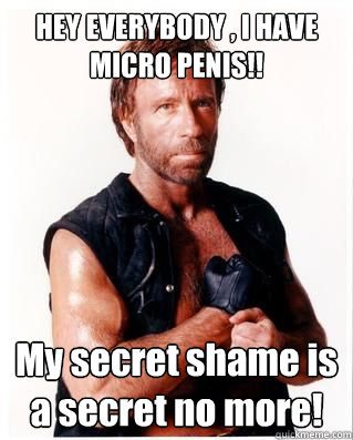 HEY EVERYBODY , I HAVE MICRO PENIS!! My secret shame is a secret no more!  Chuck Norris