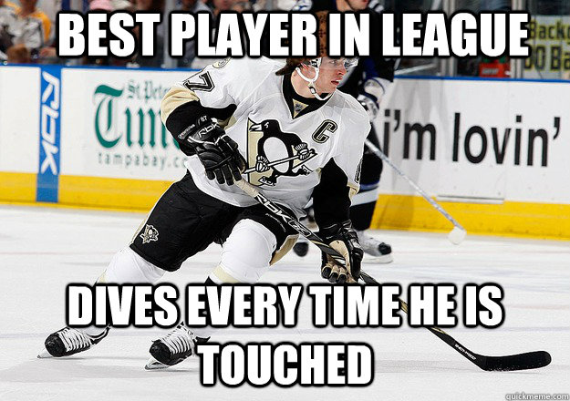 Best player in league dives every time he is touched - Best player in league dives every time he is touched  Scumbag Sidney Crosby